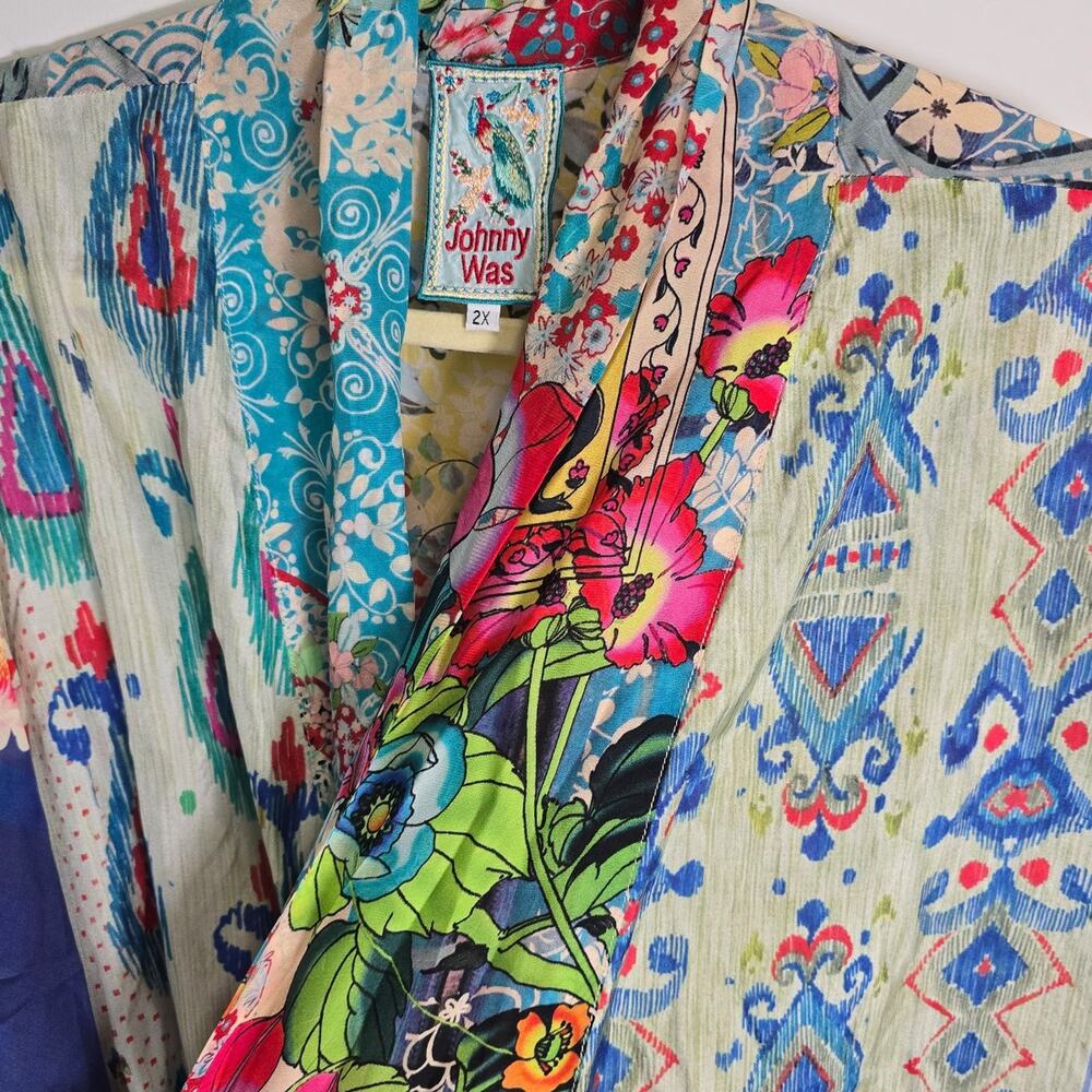 Johnny Was Thiodorah Silk Long Patchwork Kimono extended size 2X - Picture 7 of 15